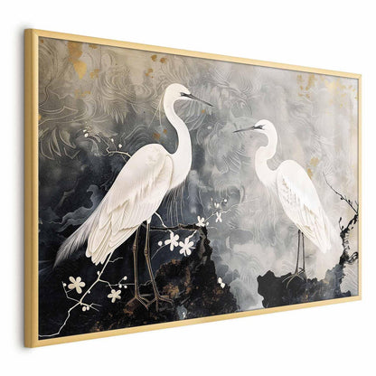Poster - Herons and Cherry Blossom - oriental-style illustration depicting birds