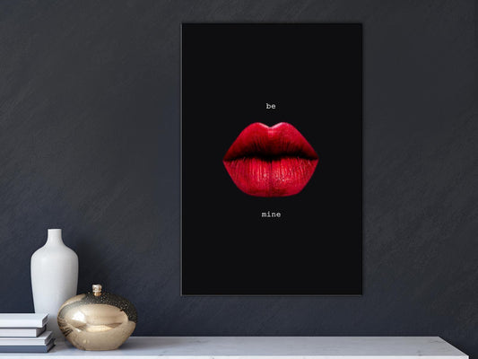 Leinwandbild - Red Lips (1-part) - Black Background with English Text Artgeist
