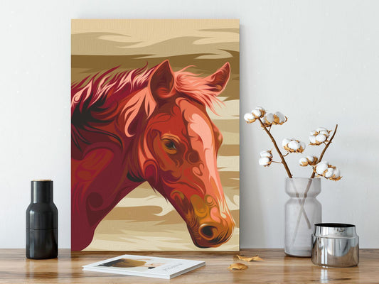 Wandbild zum Ausmalen - Braunes Pferd mit Leinwand und Farben