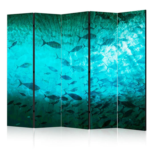Paravent - Underwater Paradise - Numerous Shoal of Fish in a Beautiful Turquoise-Blue Depth Illuminated by Sunlight Artgeist