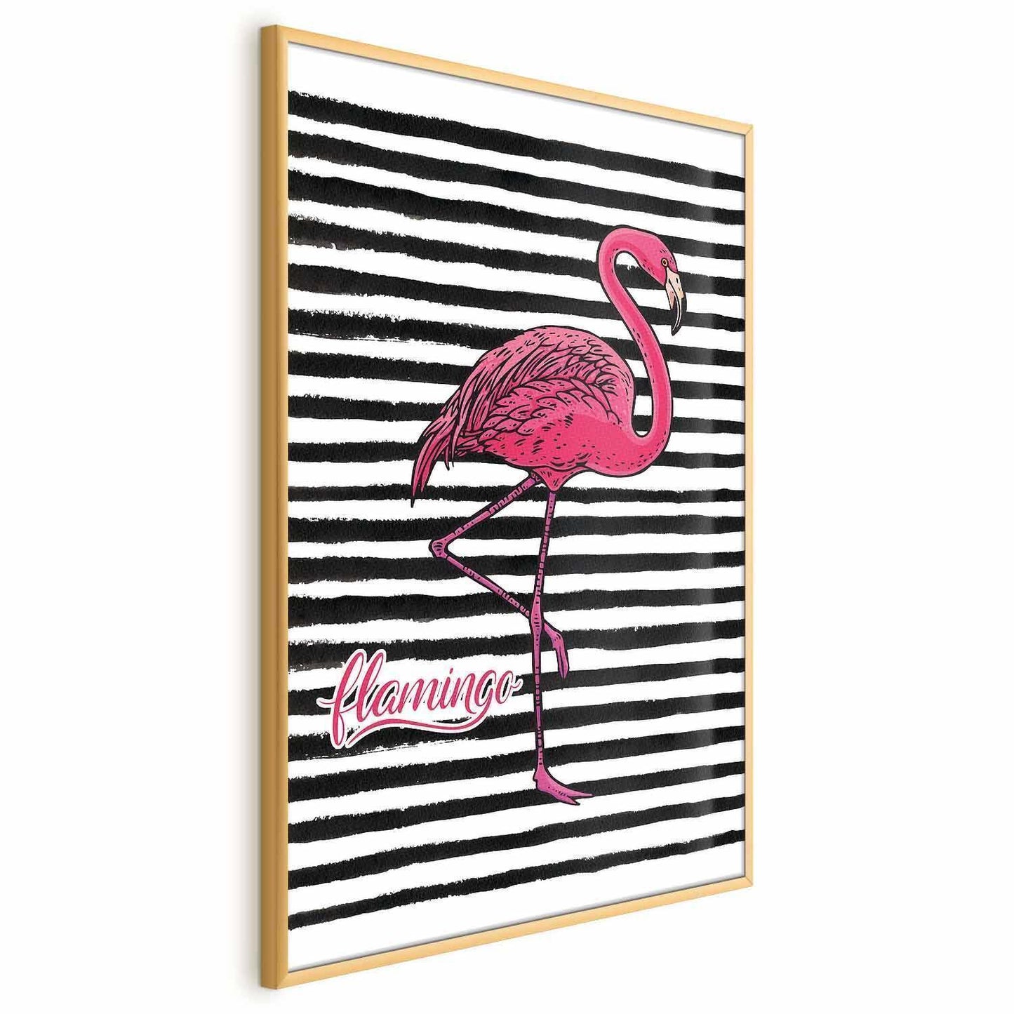 Poster - Black Stripes and Flamingo