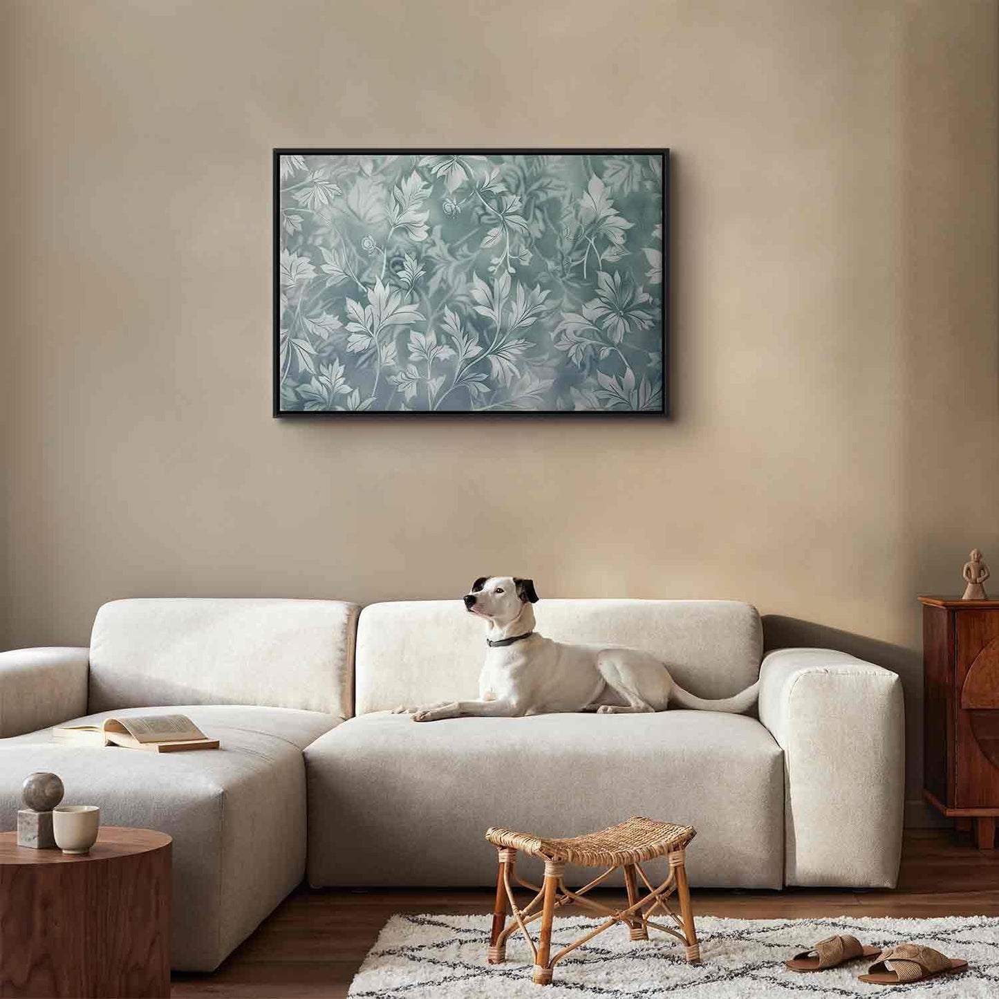 Leinwandbild - Ornaments in Worn Muted Turquoises: Delicate Plant Pattern