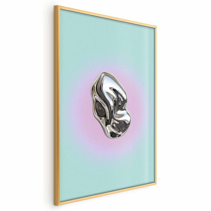 Poster - Metallic Form - abstract sculpture on a mint background with a purple halo