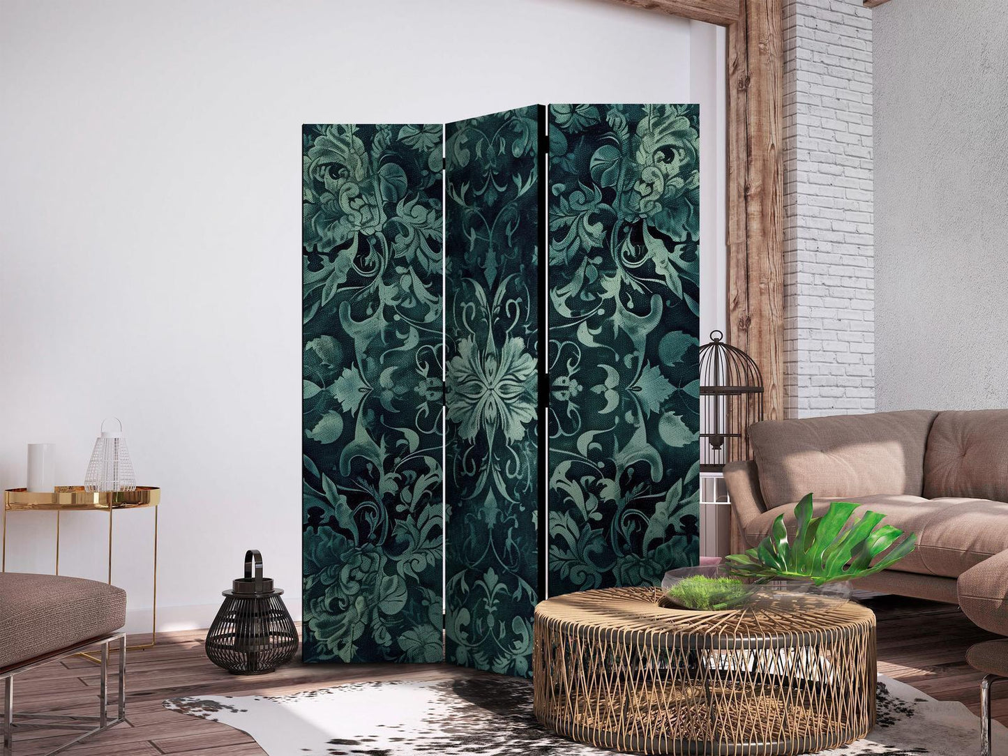 Paravent - Oriental Carpet Pattern - Emerald Ornaments and Rubbed Patterns Artgeist