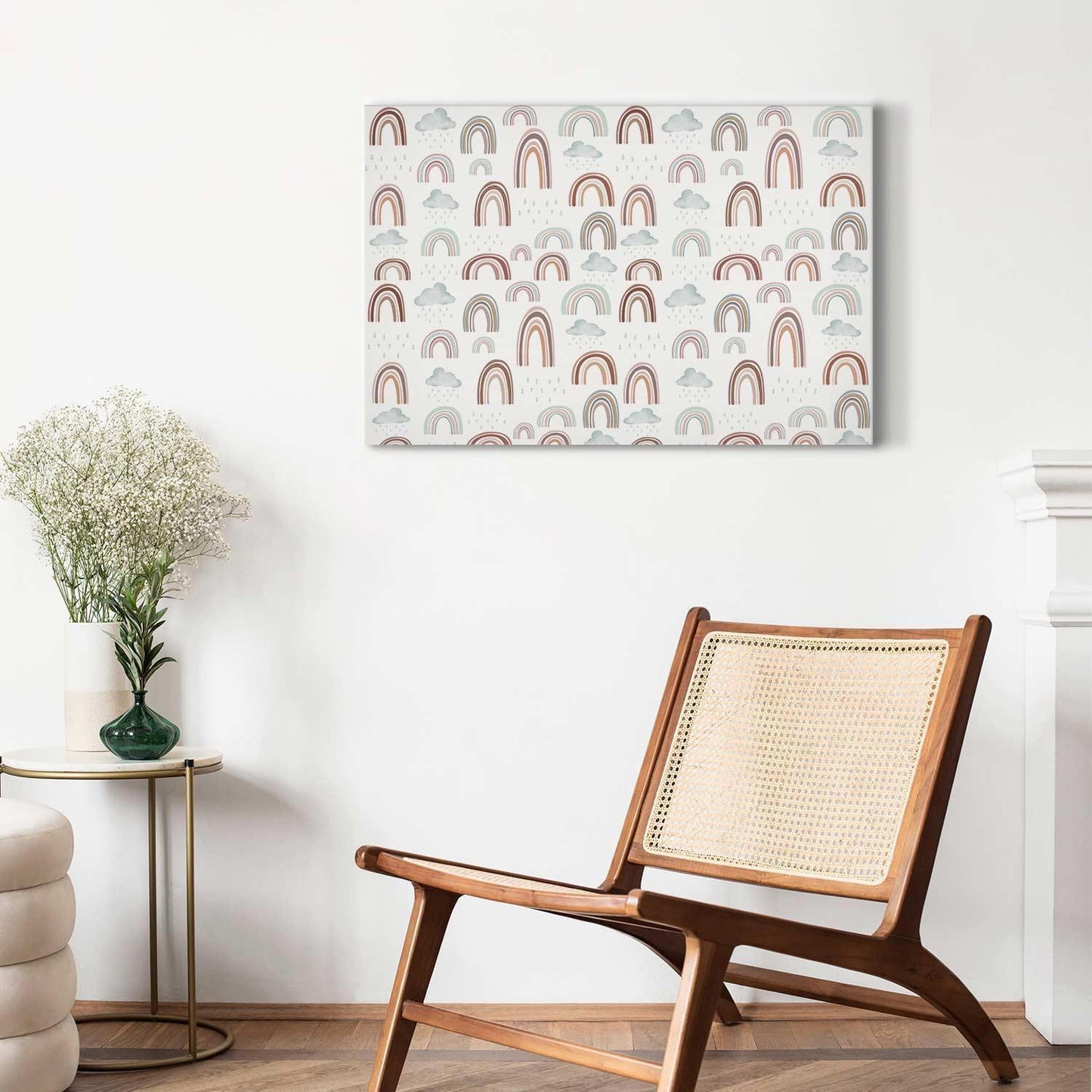 Leinwandbild - Rainbows After the Storm - Rainbows of Various Sizes in Pastel Hues Among Rain Clouds in a Gray-Blue Shade