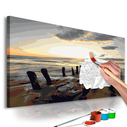 Wandbild zum Ausmalen Strand Sonnenaufgang - Malen nach Zahlen Set Meeresmotiv - Sawelt
