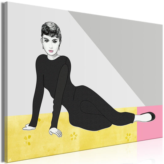 Canvas wall art featuring a woman in pastel hues, inspired by film, pop art style.