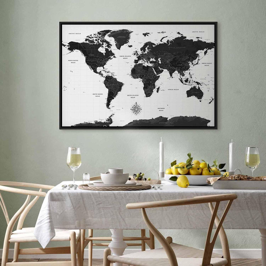 Leinwandbild - Black and White Map (1 Part) Wide Artgeist