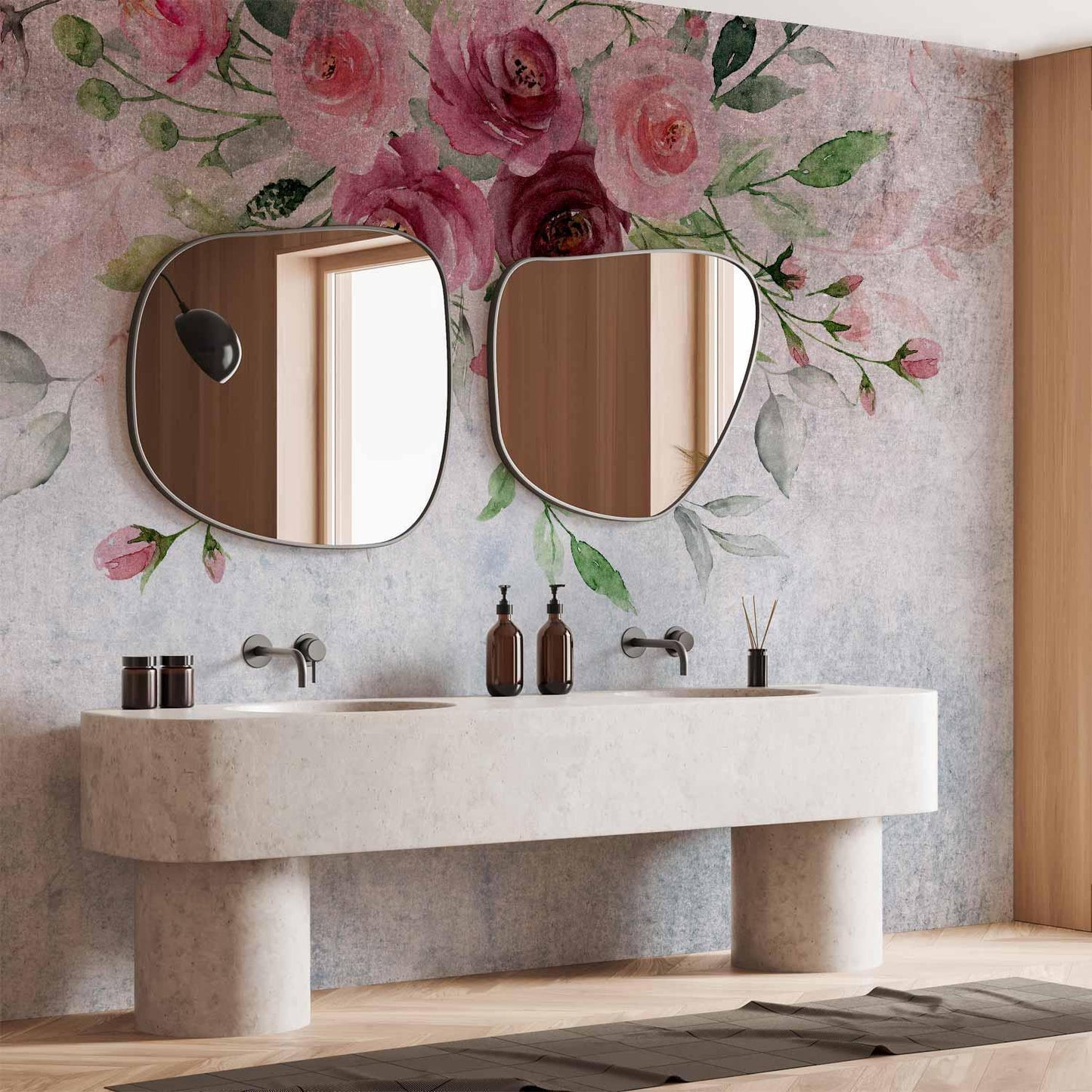 Fototapete - Summer bloom - plant motif with flowers and leaves in pink tones