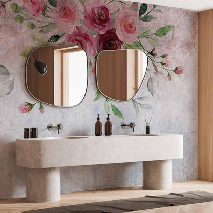 Fototapete - Summer bloom - plant motif with flowers and leaves in pink tones