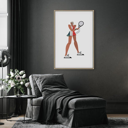Leinwandbild - Tennis Player With a Racket on a Light Background - Illustration