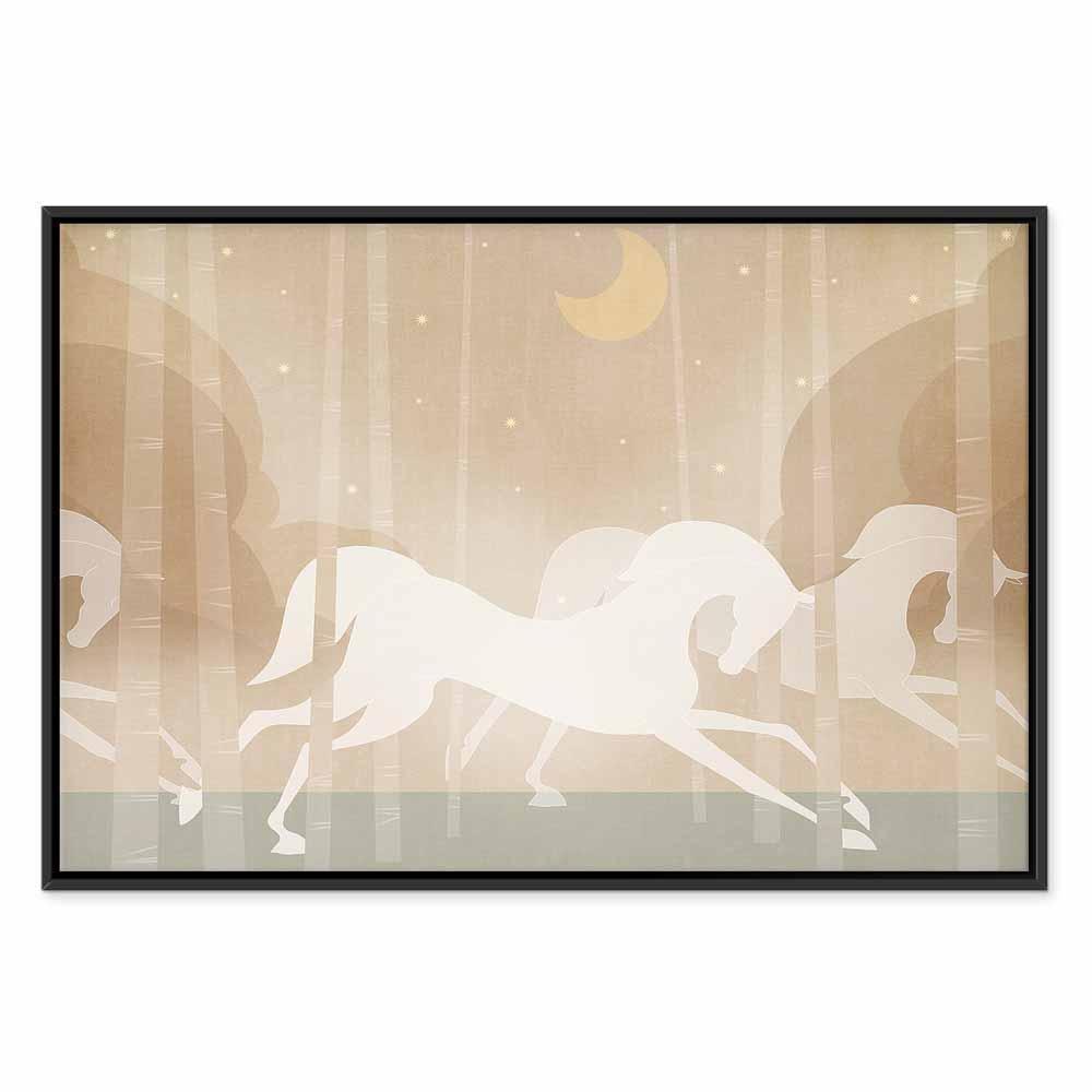Leinwandbild - Moon Horses - Horses Galloping Among Trees on a Starry Night