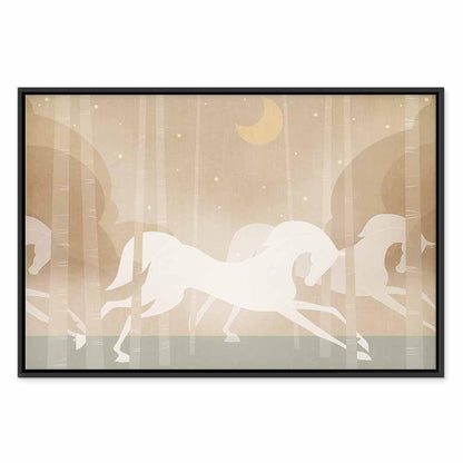 Leinwandbild - Moon Horses - Horses Galloping Among Trees on a Starry Night