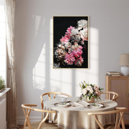 Leinwandbild - Peony Charm (1-part) - Colorful Bouquet on Black Background
