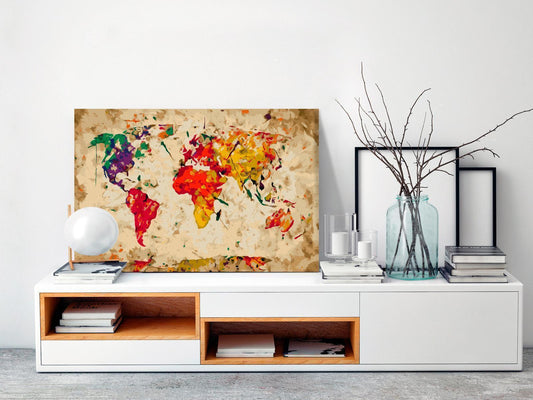 Weltkarte mit Farbspritzer-Effekt zum Ausmalen - Kreatives Street-Art DIY Wandbild Set