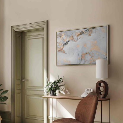 Leinwandbild - White stone – elegant marble with golden reflections