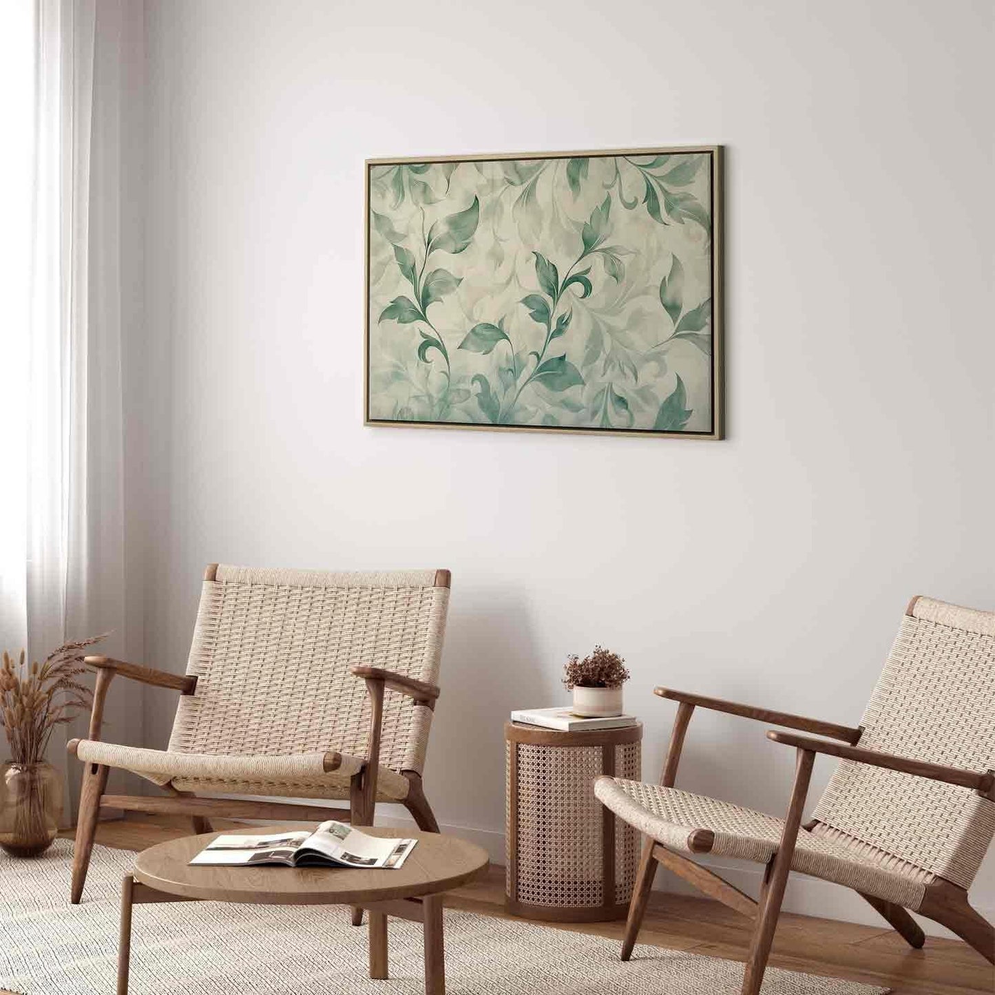 Leinwandbild - Watercolor Botanical Motif Delicate Green-Beige Leaves Artgeist