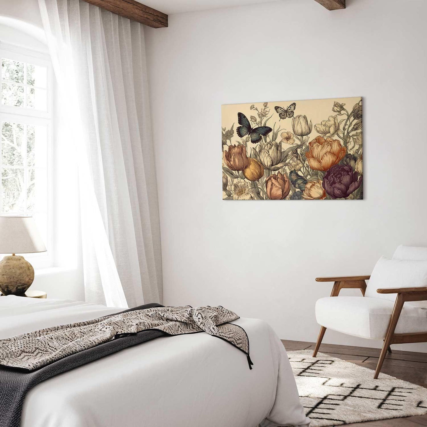 Leinwandbild - Colourful tulips on a cream background