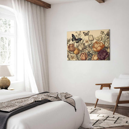 Leinwandbild - Colourful tulips on a cream background