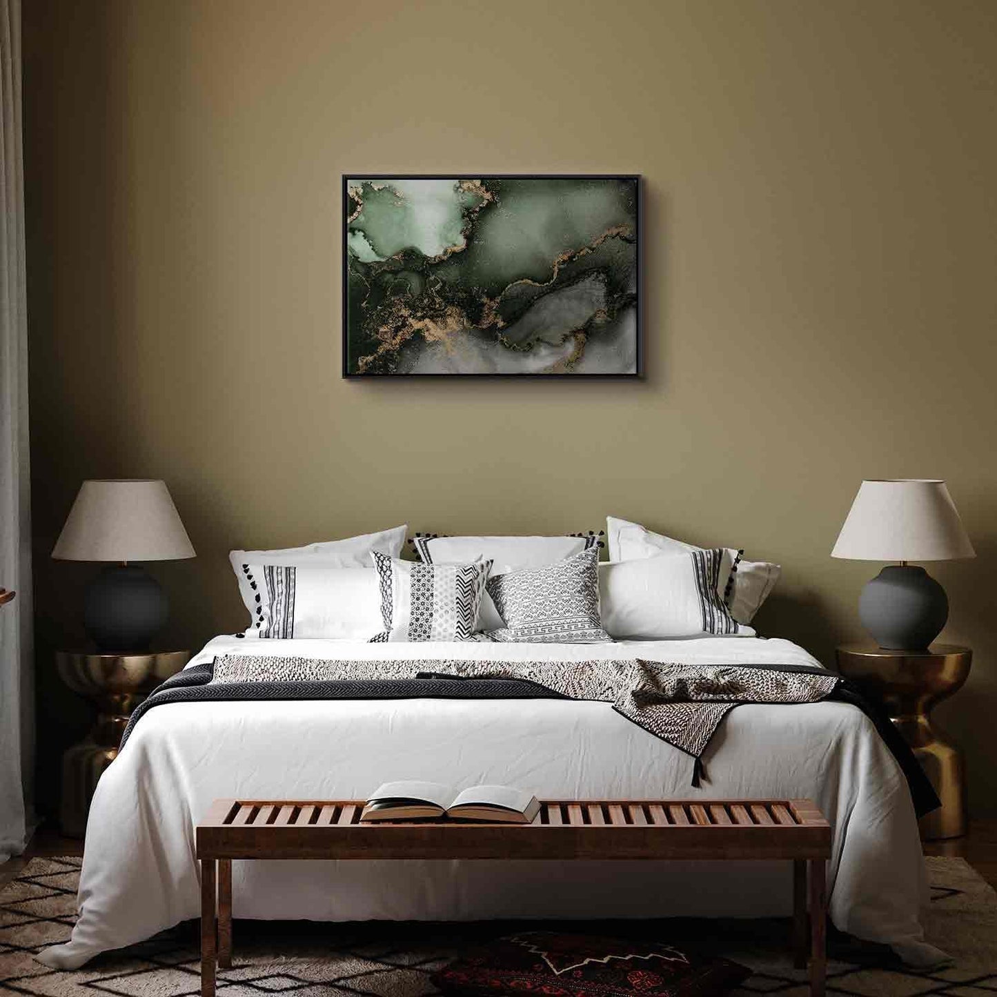 Leinwandbild - Green watercolour - abstraction inspired by the structure of marble