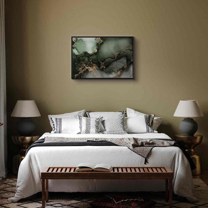 Leinwandbild - Green watercolour - abstraction inspired by the structure of marble