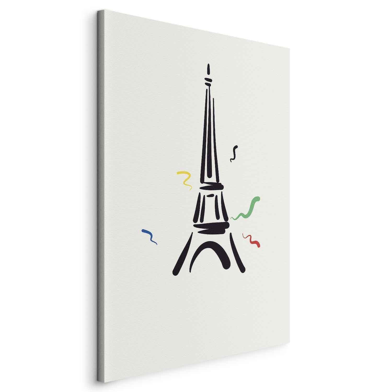Leinwandbild - Black Graphic Drawing of the Eiffel Tower on a Cream Background Artgeist