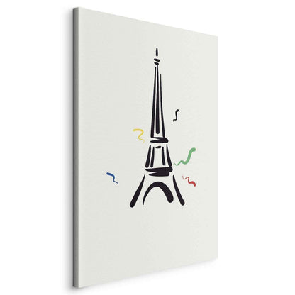 Leinwandbild - Black Graphic Drawing of the Eiffel Tower on a Cream Background Artgeist