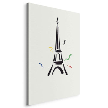 Leinwandbild - Black Graphic Drawing of the Eiffel Tower on a Cream Background Artgeist