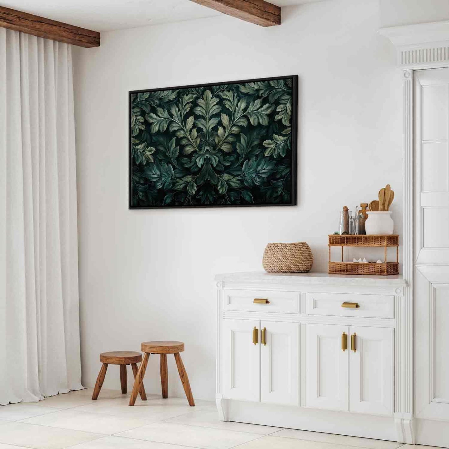 Leinwandbild - Dark Green Victorian Leaves: Botanical Carved Composition