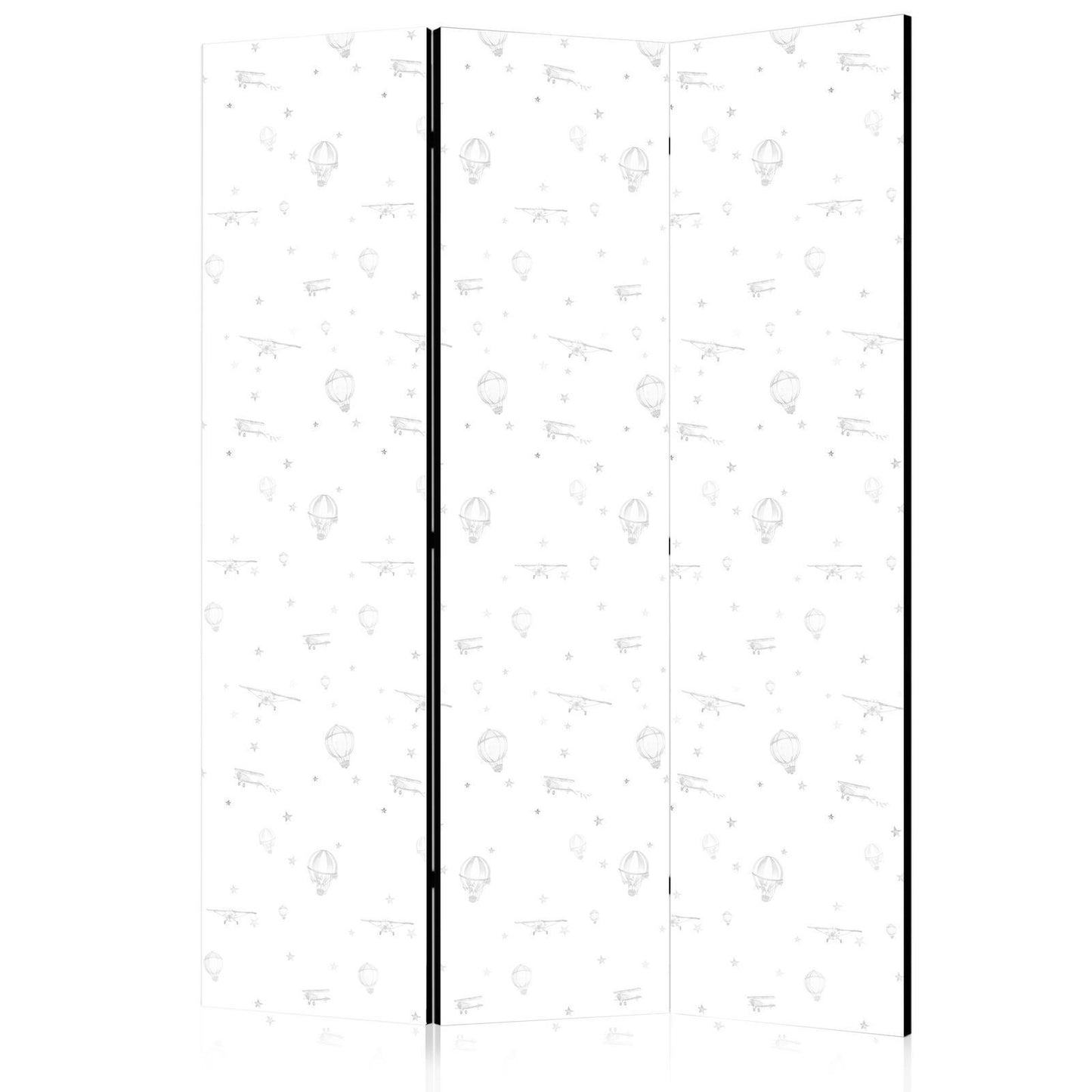 Paravent - Watercolor - Airplanes and Balloons Painted on a White Sky Background