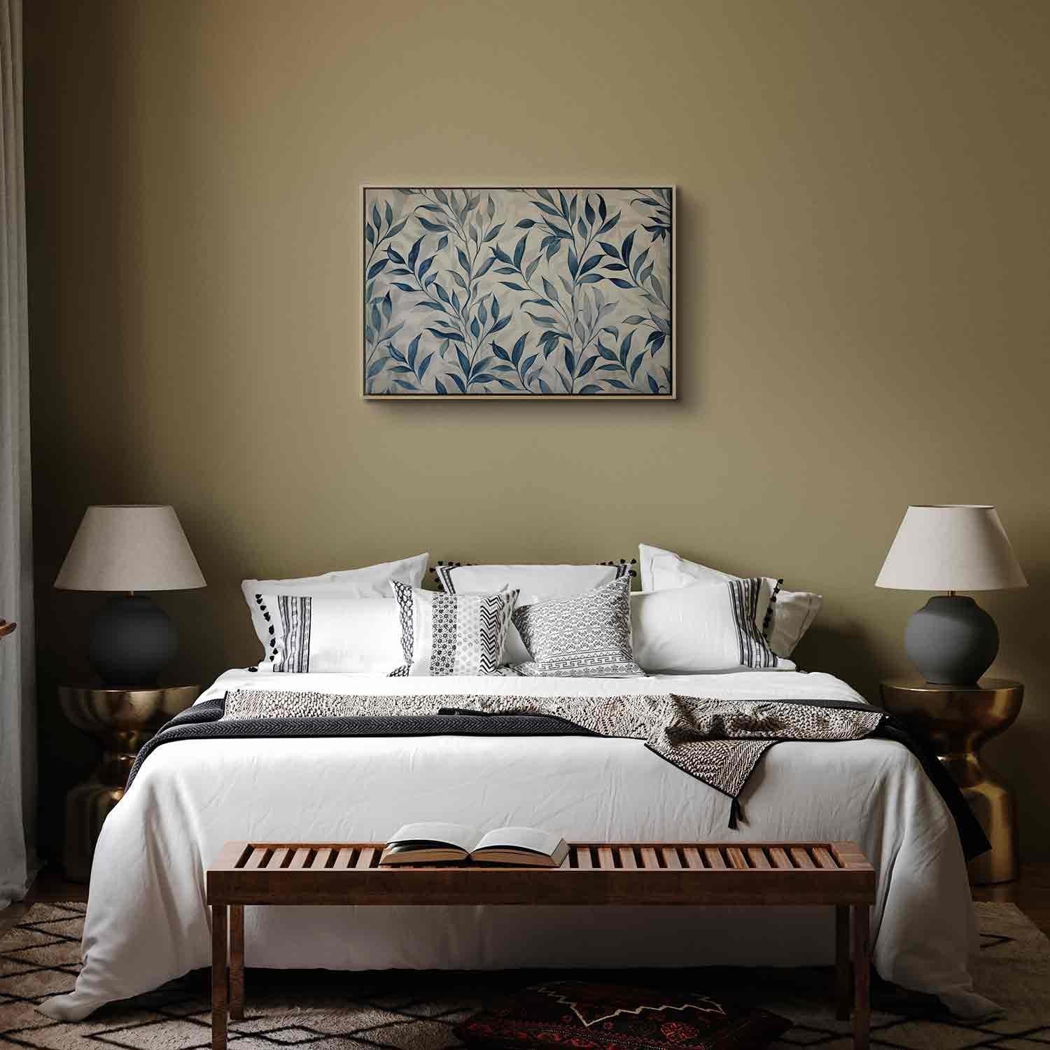Leinwandbild - Leaves in Blue Color Delicate Botanical Motif Artgeist