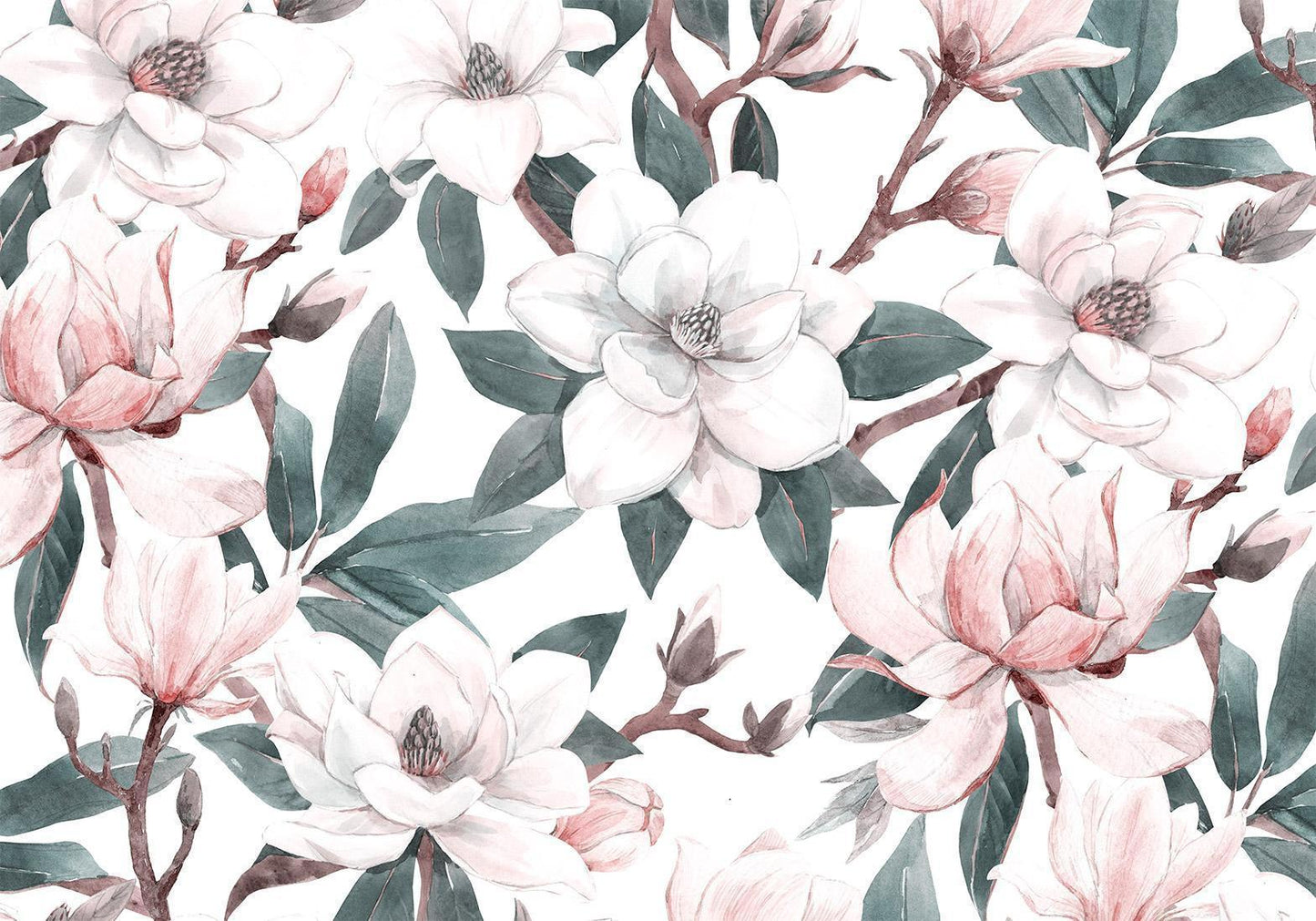 Fototapete "Aquarell Magnolien – Zweite Variante" – Elegante Blüten in sanften Farben