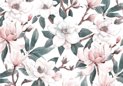 Fototapete "Aquarell Magnolien – Zweite Variante" – Elegante Blüten in sanften Farben
