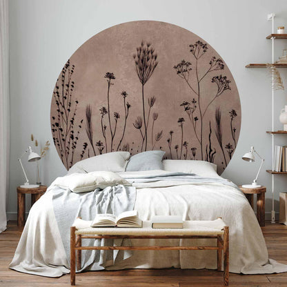 Runde Fototapete - Wildflowers – black plants on lime-wash background