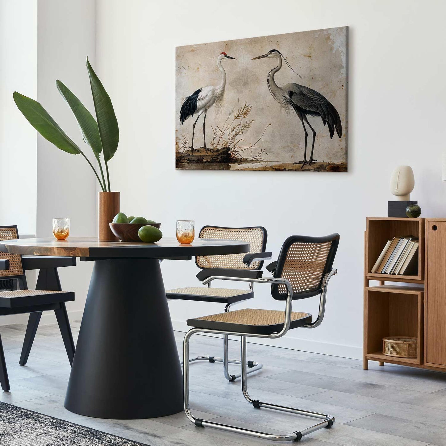 Leinwandbild - Birds from an old engraving - vintage-style illustration depicting a heron and a crane