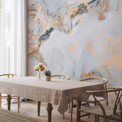 Fototapete - White Stone - Elegant Marble With Golden Highlights