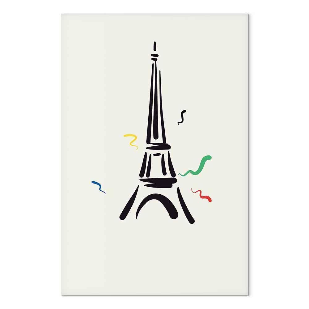Leinwandbild - Black Graphic Drawing of the Eiffel Tower on a Cream Background