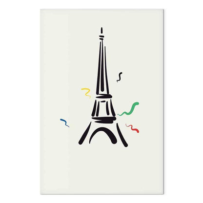 Leinwandbild - Black Graphic Drawing of the Eiffel Tower on a Cream Background