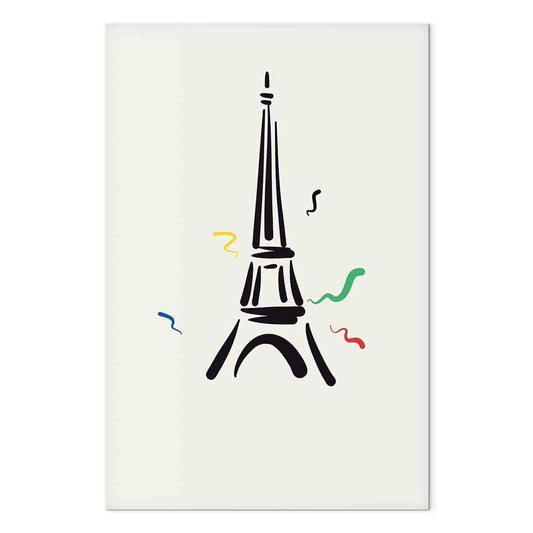 Leinwandbild - Black Graphic Drawing of the Eiffel Tower on a Cream Background