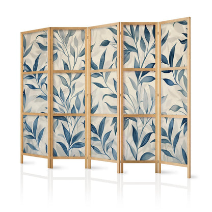 Japanischer Paravent - Leaves in Blue Colors - Delicate Botanical Motif Artgeist