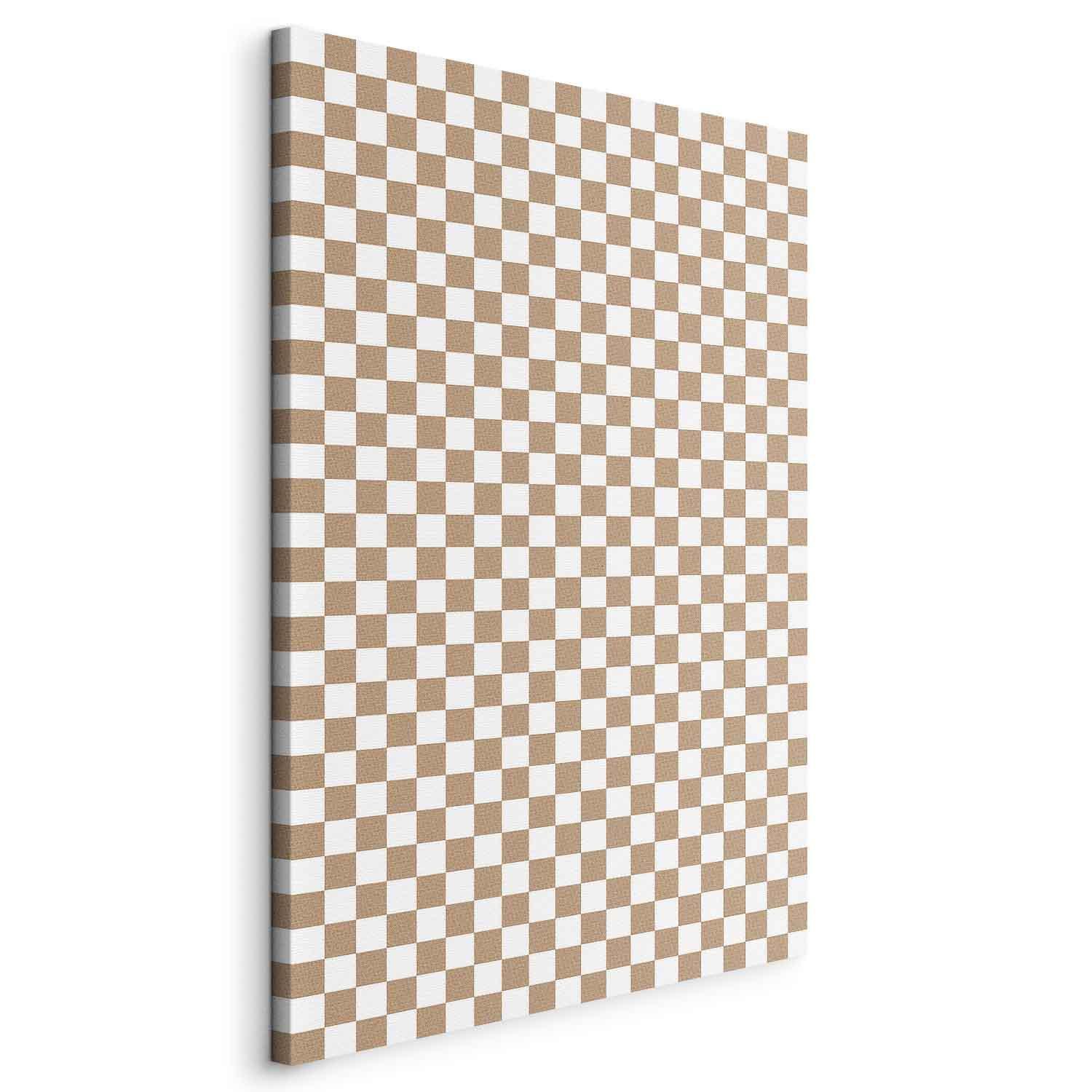 Leinwandbild - Checkerboard Pattern - Brown-White Grid with a Subtle Noise Artgeist