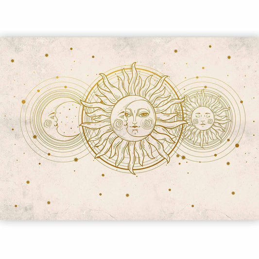 Fototapete - Golden Sun and Moon - Artistic Illustration in Retro Style Artgeist