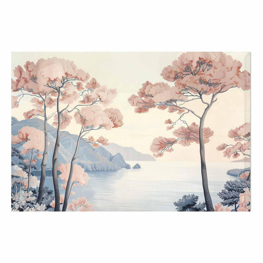 Poster - Ocean Cliffs and Trees Delicate Motif in Pastel Colors