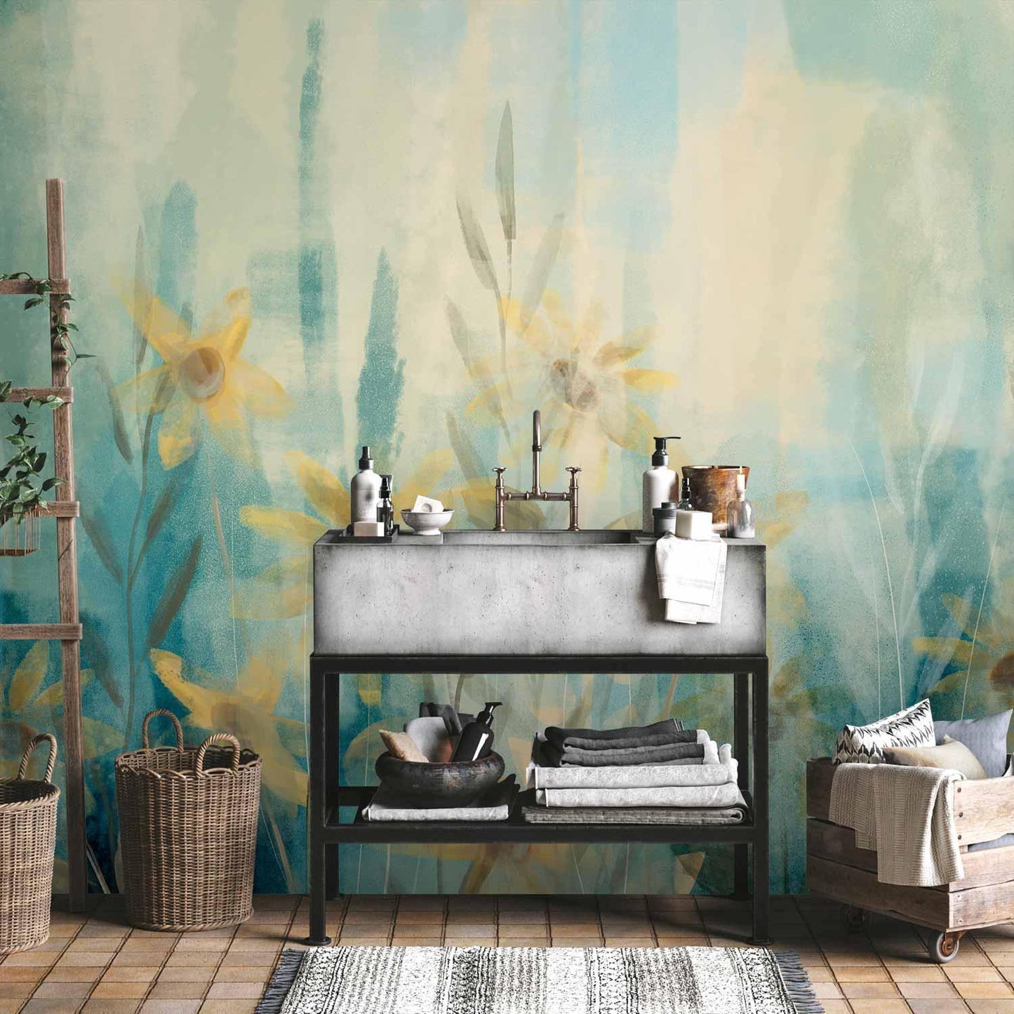 Fototapete - A touch of summer - floral motif with a meadow of flowers in blue tones