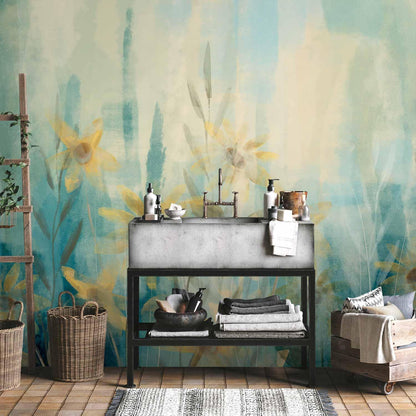 Fototapete - A touch of summer - floral motif with a meadow of flowers in blue tones