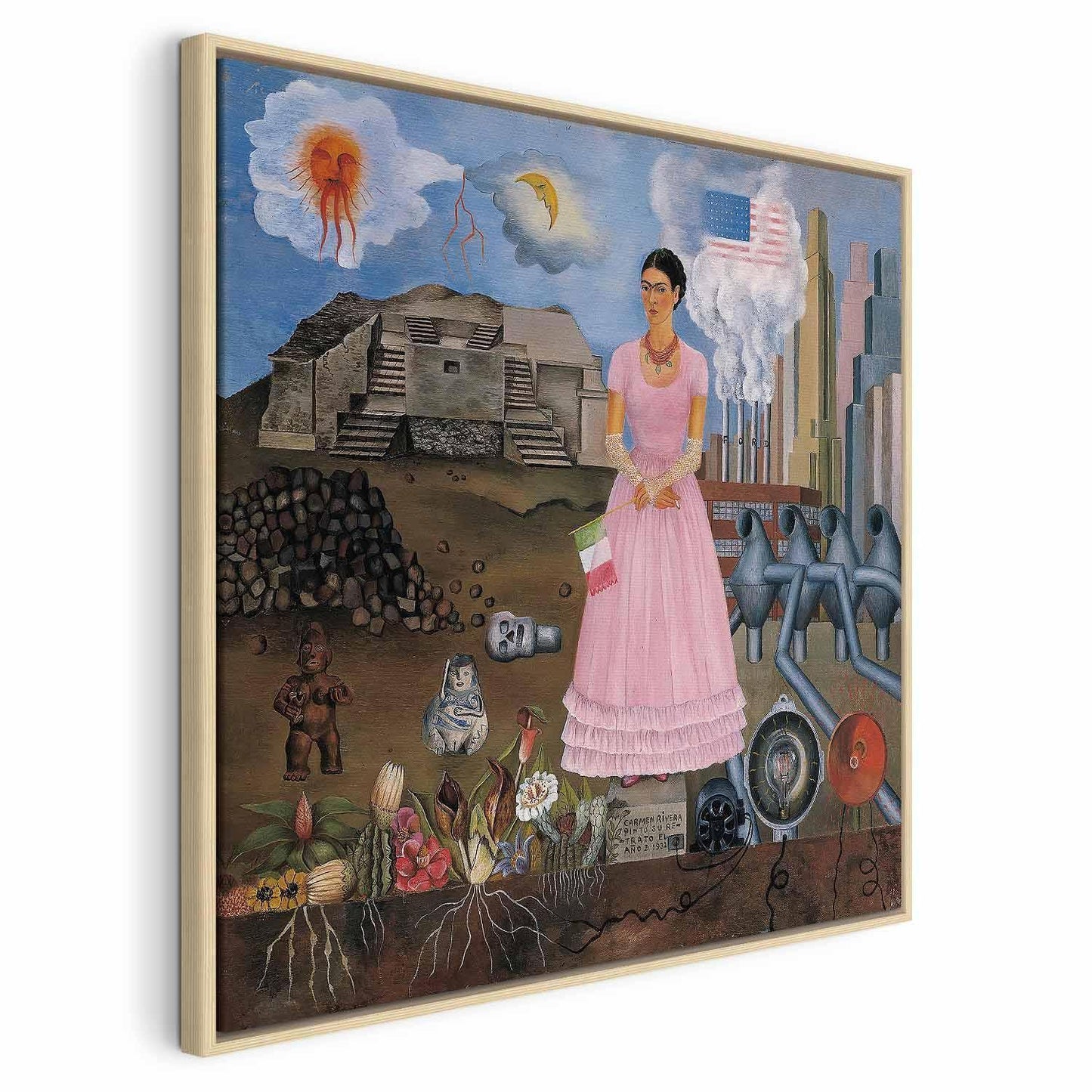 Leinwandbild - Frida Kahlo – Self-Portrait on the Borderline Between Mexico and the United States
