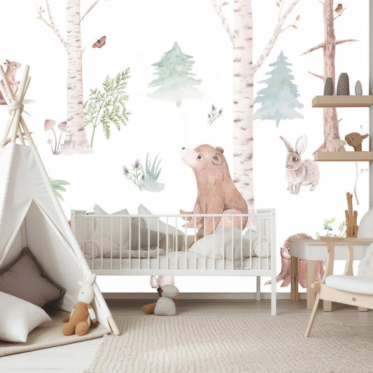 Fototapete - Subtle Illustration With Forest Animals Artgeist