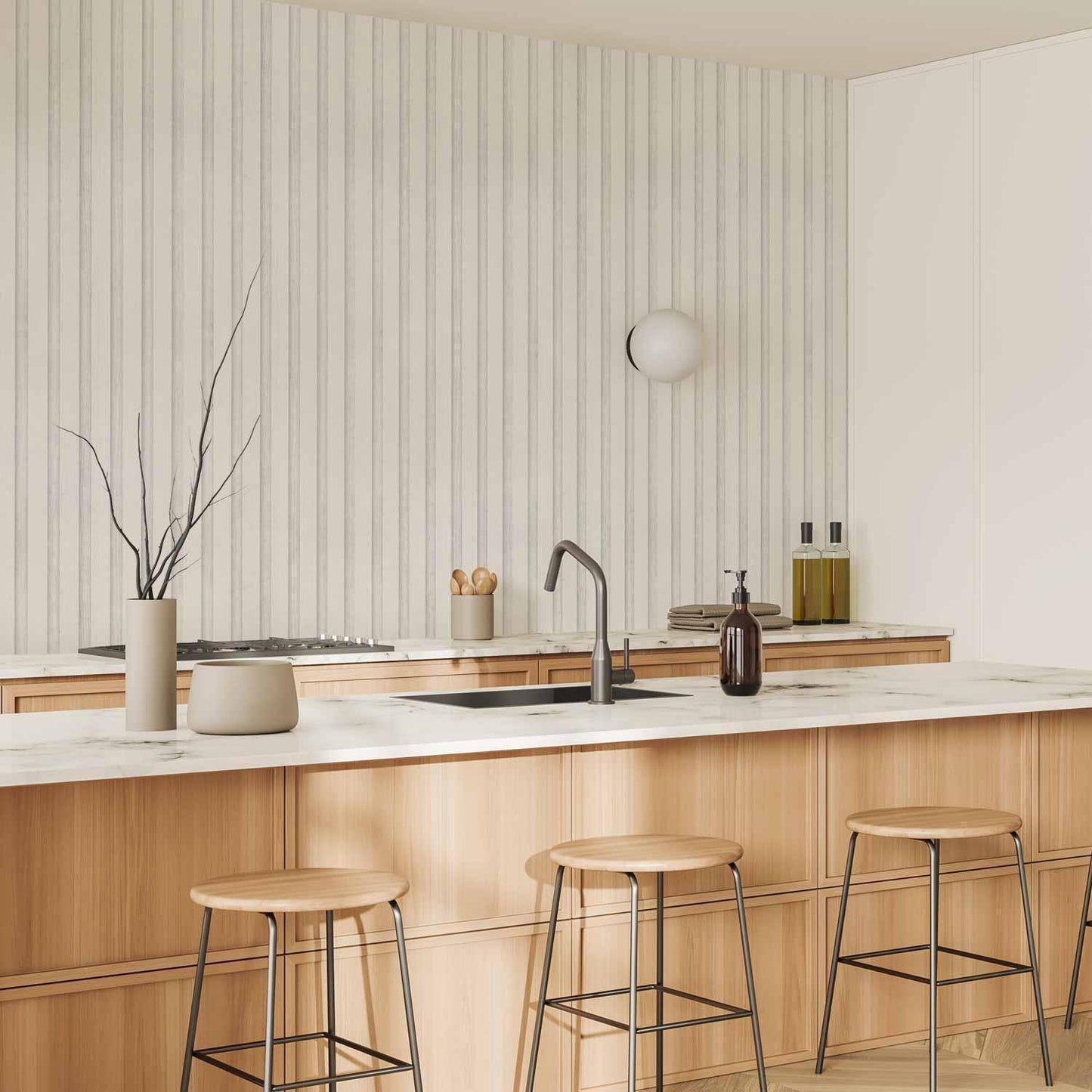 Tapete - Wooden Texture - Symmetrical vertical lines on a white background