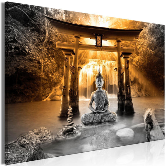 Leinwandbild - Buddha Smile (1 Part) Wide Orange Artgeist