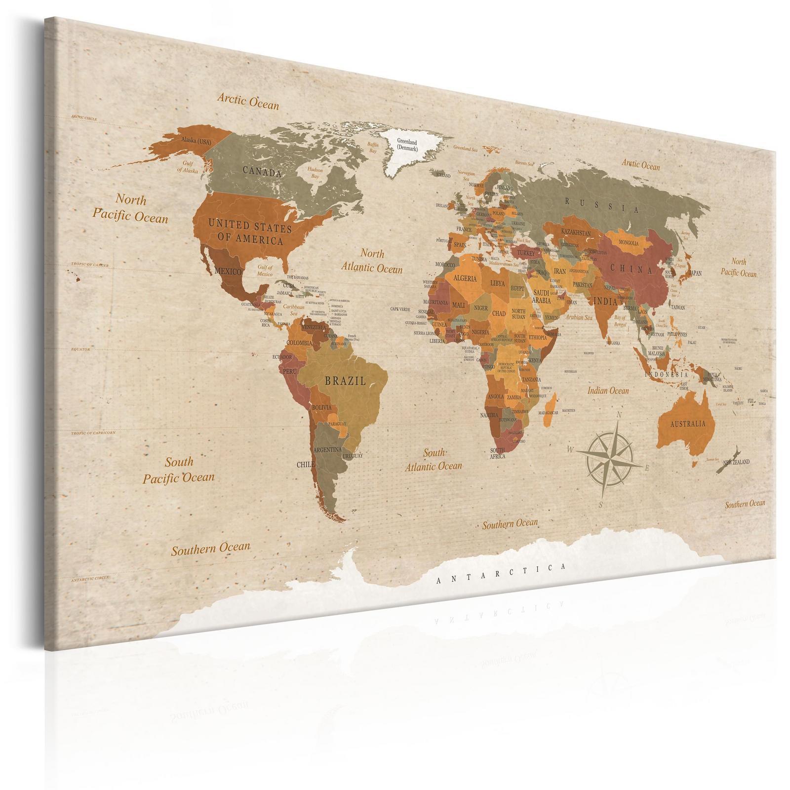 Leinwandbild - World Map: Beige Chic Artgeist